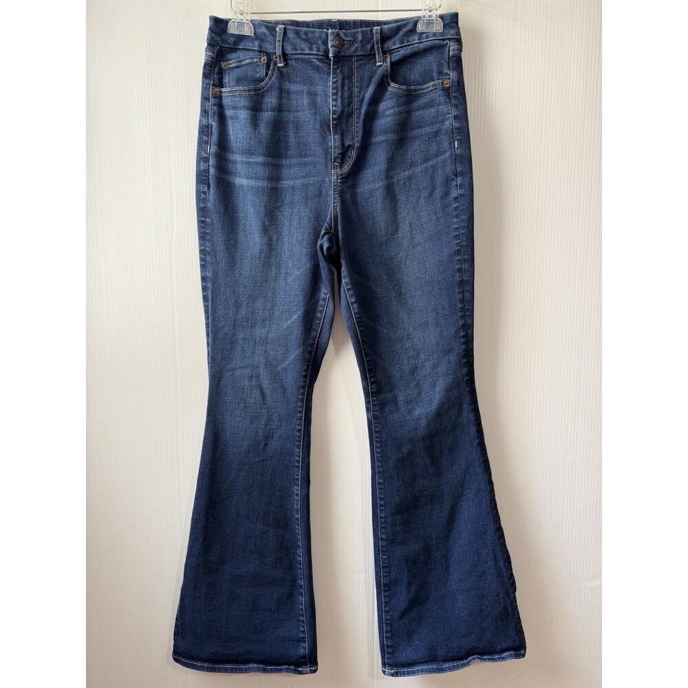 American Eagle Curvy Super High Rise Flare Jeans Womens 12 Long Blue Stretch